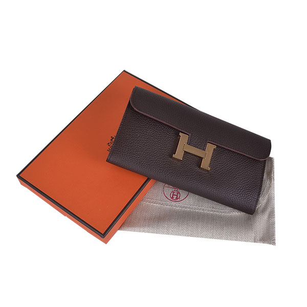 Hermes H 6023 Flap Wallet Dark Coffee Button Gold